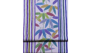 手描き友禅 染め帯 笹によろけ縞