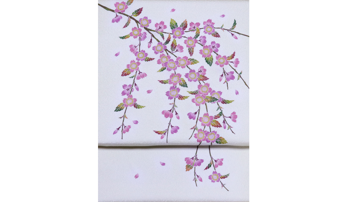 手描き友禅 染名古屋帯「枝垂れ桜」 お太鼓