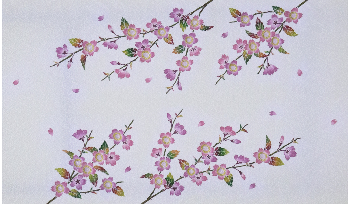 手描き友禅 染名古屋帯「枝垂れ桜」 前柄